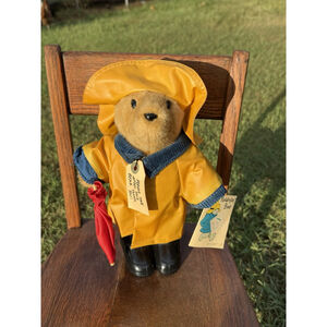 RARE 11" PADDINGTON BEAR EDEN TOYS TAG YELLOW COAT RED UMBRELLA BLACK BOOTS